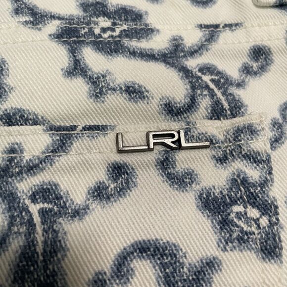 NEW LRL Lauren Jeans Co Ralph‎ White Denim Shorts Blue Floral Vine Sz 14 Vintage - Picture 6 of 9